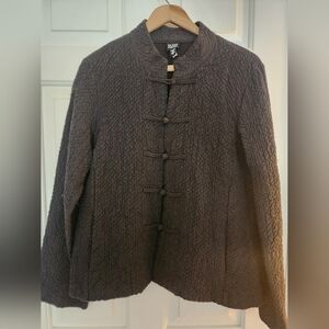 Eileen Fisher Mandarin Jacket Charcoal Size Medium Virgin Wool & Linen Artsy